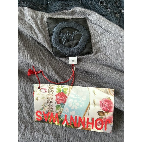 NWT BIYA JOHNNY WAS Black Embroried Open Front Slouchy Long Sleeve Cardigan Sz L - Picture 5 of 6
